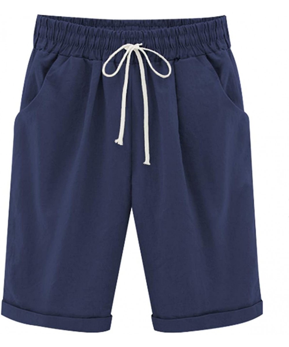 Summer Shorts for Women Drape High Waist with Drawstring Solid Oversize Pockets Beach Pants - Blue - C4198UUZKNL $20.88-Tankinis