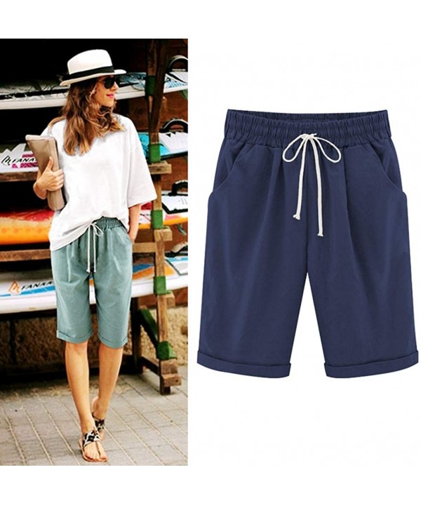 Summer Shorts for Women Drape High Waist with Drawstring Solid Oversize Pockets Beach Pants - Blue - C4198UUZKNL $20.88-Tankinis