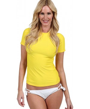 Ladies Rash Guard Short Sleeve Shirt Swimwear - Yellow - CE12DZK3NK7 $18.68-Rash Guards