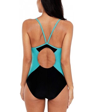 Women's Color Block Athletic One Piece Swimsuits Lap Bathing Suit - Black/Gray - C2194MTG8D0 $24.79-Racing