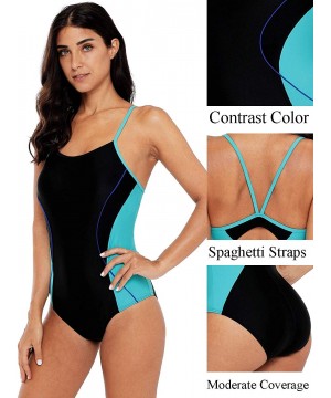 Women's Color Block Athletic One Piece Swimsuits Lap Bathing Suit - Black/Gray - C2194MTG8D0 $24.79-Racing