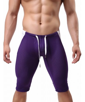 Men's Fashion Breathable Mesh Elastic Training Shorts Swim Trunks Beach Pants 2240 - Purple - C618C3LGYM3 $18.19-Trunks