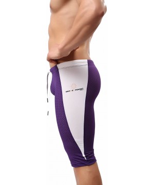 Men's Fashion Breathable Mesh Elastic Training Shorts Swim Trunks Beach Pants 2240 - Purple - C618C3LGYM3 $18.19-Trunks