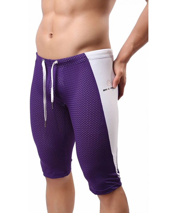 Men's Fashion Breathable Mesh Elastic Training Shorts Swim Trunks Beach Pants 2240 - Purple - C618C3LGYM3 $18.19-Trunks