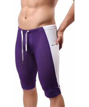 Men's Fashion Breathable Mesh Elastic Training Shorts Swim Trunks Beach Pants 2240 - Purple - C618C3LGYM3 $18.19-Trunks