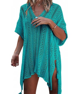 Women Hollow Out Beachwear Bikini Cover Up Swimwear Swimsuit V Neck Knit Beach Bathing Cover Ups Dress for Ladies Green - CJ1...