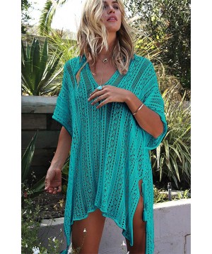 Women Hollow Out Beachwear Bikini Cover Up Swimwear Swimsuit V Neck Knit Beach Bathing Cover Ups Dress for Ladies Green - CJ1...