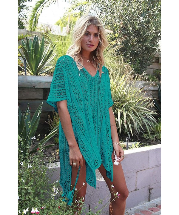 Women Hollow Out Beachwear Bikini Cover Up Swimwear Swimsuit V Neck Knit Beach Bathing Cover Ups Dress for Ladies Green - CJ1...