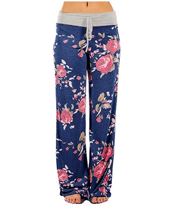 Women Workout Training Pants High Waisted Floral Print Comfy Stretch Trousers - Pink - CZ195NG7NNO $55.12-Bottoms