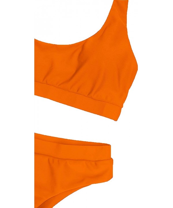 Women's Scoop Neck Crop Top High Waisted Swimsuits 2PCS Bikini Set - Orange - CR182XKI4WE $25.19-Sets