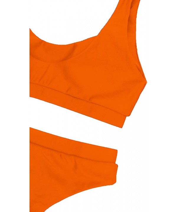 Women's Scoop Neck Crop Top High Waisted Swimsuits 2PCS Bikini Set - Orange - CR182XKI4WE $25.19-Sets