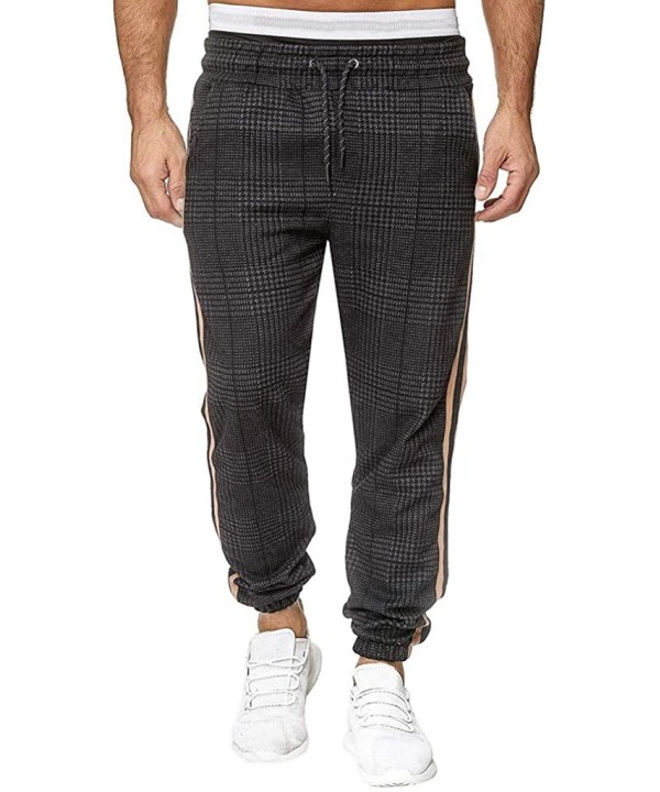 Mens Joggers Pants Slim-fit Gym Sport Workout Sweatpants Plaid Stripe Printing Pocketed Pants - Black - C718A526KU2 $19.07-Ra...