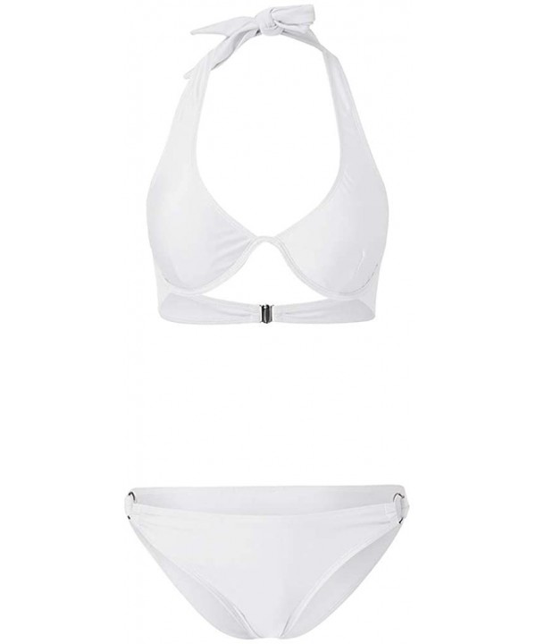 Bathing Suits for Women- Women's String Two Piece Halter Top Triangle Bikini Set - White - C31953OXU2N $13.90-Racing