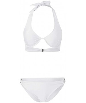 Bathing Suits for Women- Women's String Two Piece Halter Top Triangle Bikini Set - White - C31953OXU2N $13.90-Racing