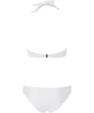 Bathing Suits for Women- Women's String Two Piece Halter Top Triangle Bikini Set - White - C31953OXU2N $13.90-Racing