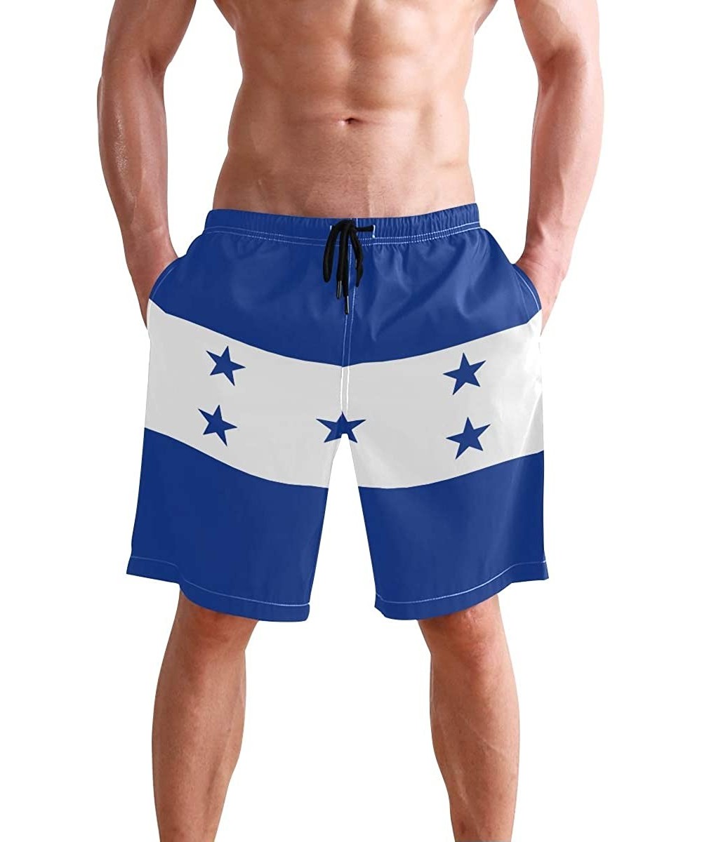 Greek Flag Men's Swim Trunks Beach Shorts with Pockets - Flag of Honduras - C418Q6EDC8W $21.31-Board Shorts