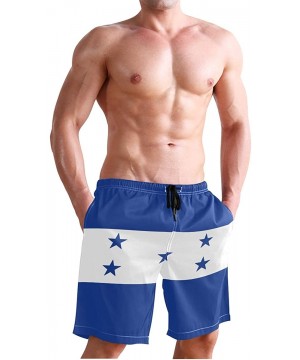 Greek Flag Men's Swim Trunks Beach Shorts with Pockets - Flag of Honduras - C418Q6EDC8W $21.31-Board Shorts