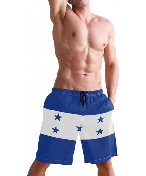 Greek Flag Men's Swim Trunks Beach Shorts with Pockets - Flag of Honduras - C418Q6EDC8W $21.31-Board Shorts