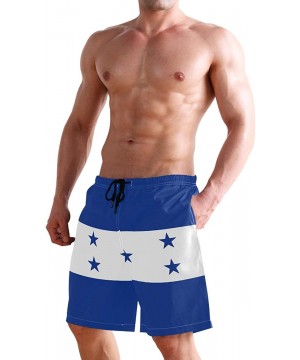 Greek Flag Men's Swim Trunks Beach Shorts with Pockets - Flag of Honduras - C418Q6EDC8W $21.31-Board Shorts