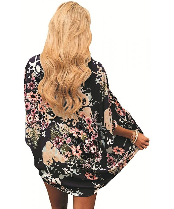 Summer Floral Kimono Cardigan for Women Beach Cover Up Casual Blouse Tops - Navy Blue - CH18T594STZ $9.66-Cover-Ups