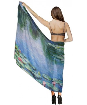 Women Girls Fashion Chiffon Beach Bikini Cover Up Sunscreen Wrap Scarves - Water Lilies Monet Painting - CW190HKA766 $22.70-C...