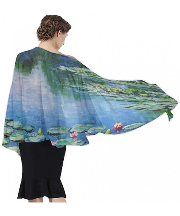 Women Girls Fashion Chiffon Beach Bikini Cover Up Sunscreen Wrap Scarves - Water Lilies Monet Painting - CW190HKA766 $22.70-C...