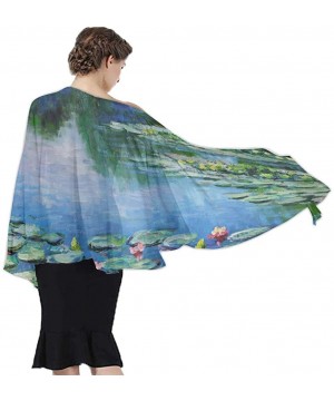 Women Girls Fashion Chiffon Beach Bikini Cover Up Sunscreen Wrap Scarves - Water Lilies Monet Painting - CW190HKA766 $22.70-C...