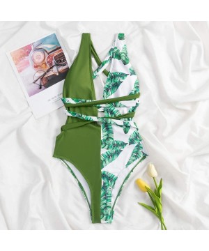 Women's Sexy Bathing Suits Criss Cross Tie Knot Front Deep V Open Back Leopard One Piece Swimwear - Green - C219GXAG3SD $22.3...