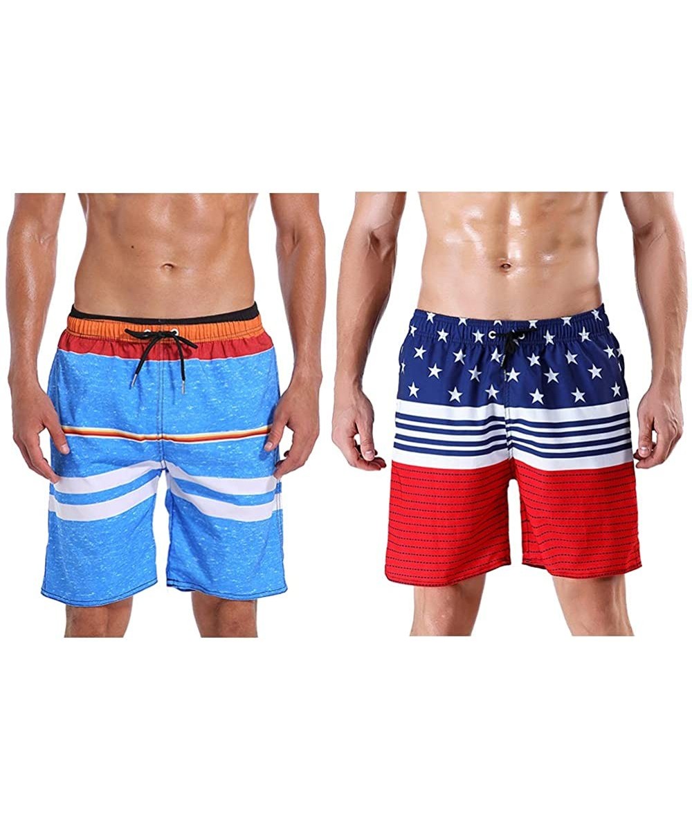 Men's Swim Trunk Beach Shorts - Lightblue-navyred - CU199GCOYYI $23.28-Trunks