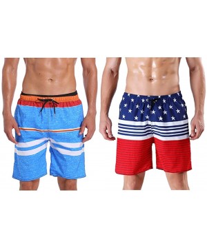 Men's Swim Trunk Beach Shorts - Lightblue-navyred - CU199GCOYYI $23.28-Trunks