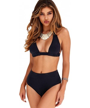 High Waisted Bathing Suit for Women Ruffle Off Shoulder Swimsuit Flounce Bikini Tummy Control - Bikini-black - C019C783G8S $2...