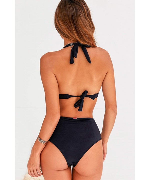 High Waisted Bathing Suit for Women Ruffle Off Shoulder Swimsuit Flounce Bikini Tummy Control - Bikini-black - C019C783G8S $2...