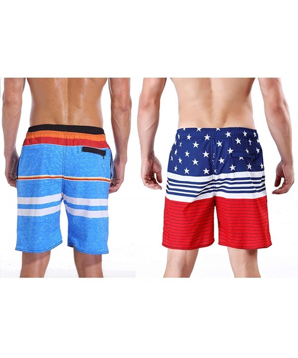 Men's Swim Trunk Beach Shorts - Lightblue-navyred - CU199GCOYYI $23.28-Trunks