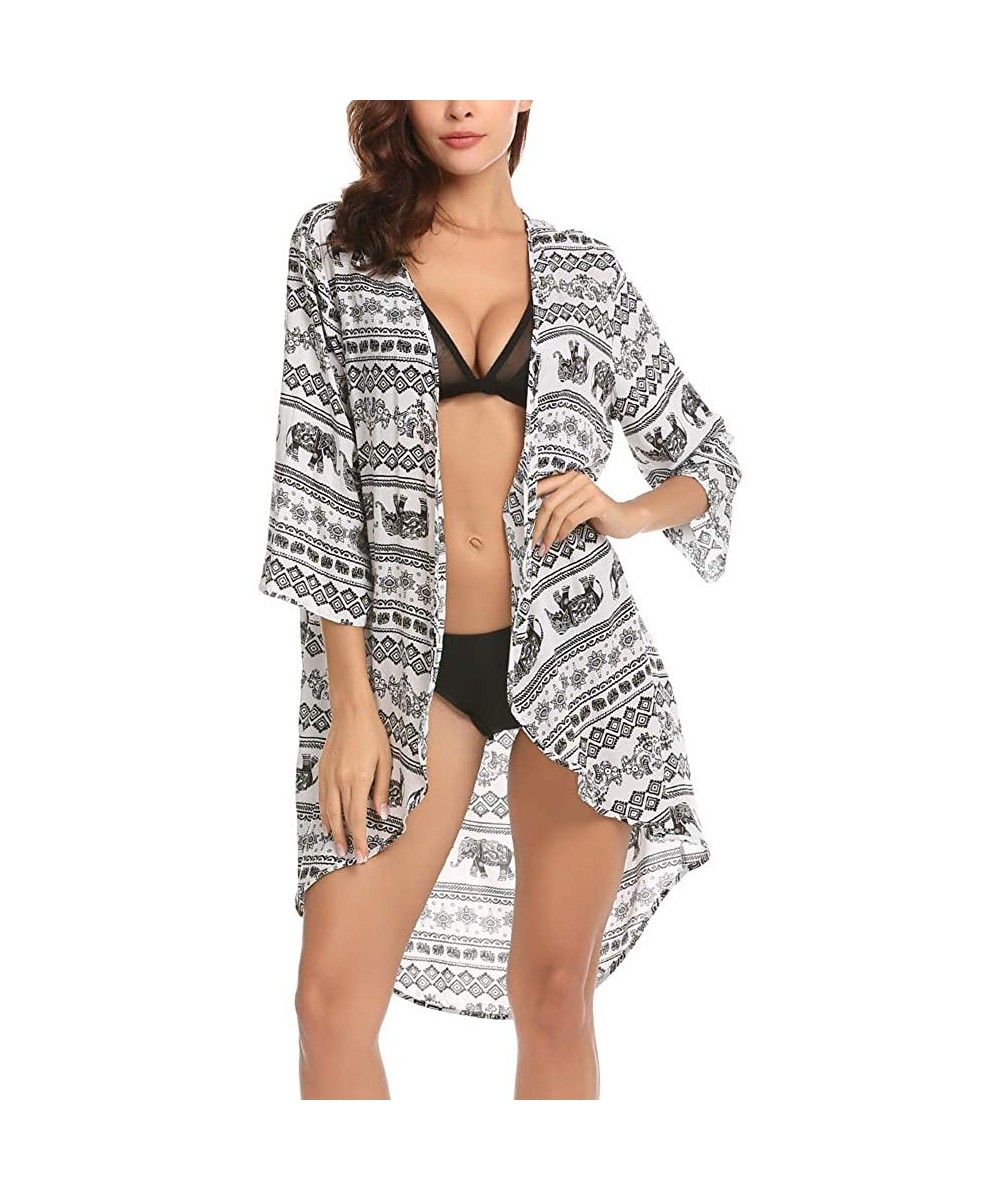 Women's Beach Cover Up Summer Bikini Swimsuit Cover ups with Floral Print - A-white - C318DMNHUNY $25.62-Cover-Ups