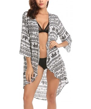 Women's Beach Cover Up Summer Bikini Swimsuit Cover ups with Floral Print - A-white - C318DMNHUNY $25.62-Cover-Ups