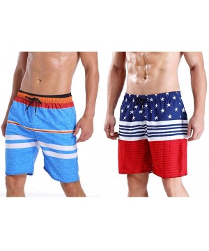 Men's Swim Trunk Beach Shorts - Lightblue-navyred - CU199GCOYYI $23.28-Trunks