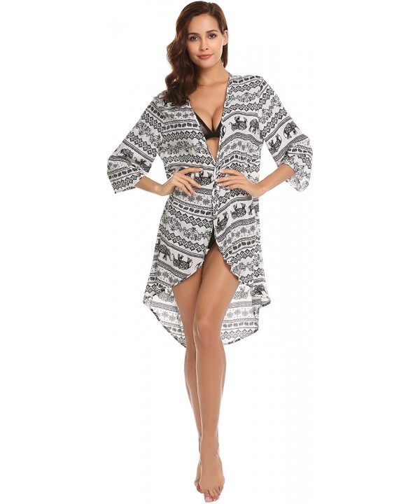 Women's Beach Cover Up Summer Bikini Swimsuit Cover ups with Floral Print - A-white - C318DMNHUNY $25.62-Cover-Ups