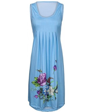 Women's Casual Sleeveless Floral Mini Dress Summer Beach Halter Neck Dresses Tank Dress Fashion Sundress Party Blue - CY194AR...