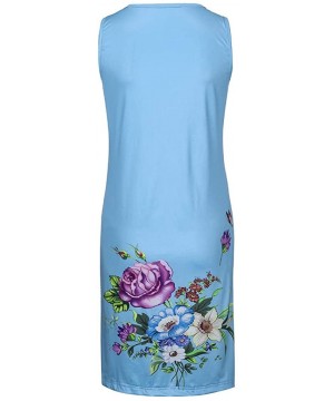 Women's Casual Sleeveless Floral Mini Dress Summer Beach Halter Neck Dresses Tank Dress Fashion Sundress Party Blue - CY194AR...