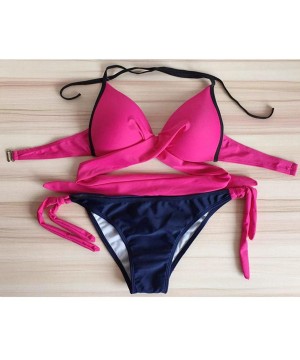 Womens Sexy Push Up Two Piece Bikini Swimsuits Bandeau Bathing Suits Hot Pink - CD18EHYIQTA $13.82-Sets