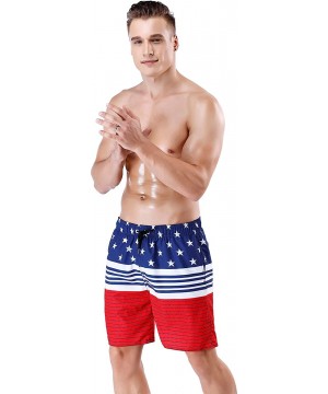 Men's Swim Trunk Beach Shorts - Lightblue-navyred - CU199GCOYYI $23.28-Trunks