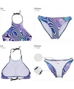 Fashion Printing High Neck Halter Bikini Swimsuit for Women Girls Mesh Lining Quick Dry - Tropical Flower 1 - CL1968HOZN0 $25...