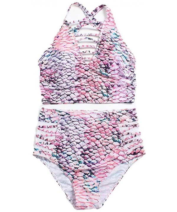 Women's Plus Size Two-Piece Swimsuit- Fish Scale Print Bikini for Women - CI18RT9UL3Y $18.81-Sets