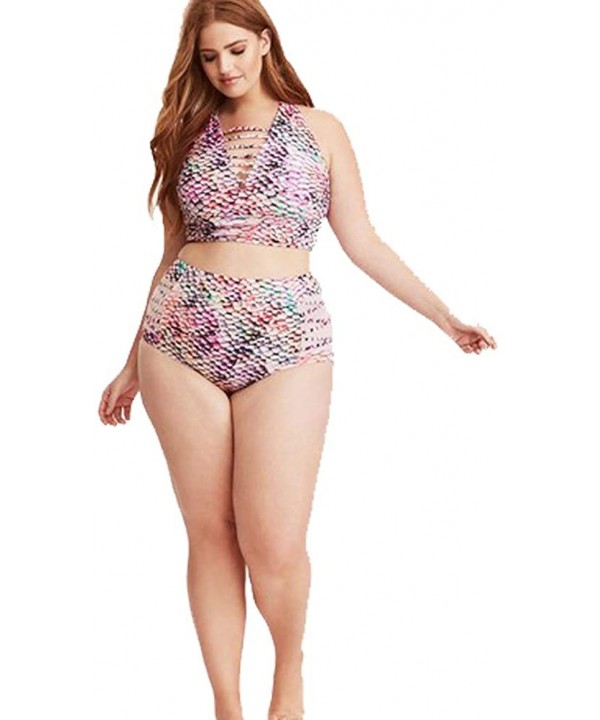 Women's Plus Size Two-Piece Swimsuit- Fish Scale Print Bikini for Women - CI18RT9UL3Y $18.81-Sets