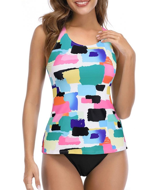 Women's Two Piece Tankini Swimsuit Floral Tank Top Bikinis Padded Swimwear with Boyshorts - Muti Color - CA196OMU6I6 $18.11-Sets