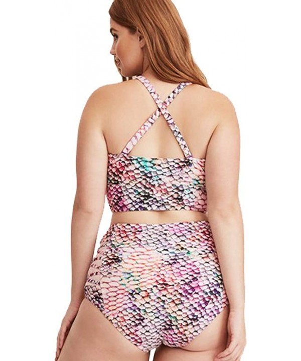 Women's Plus Size Two-Piece Swimsuit- Fish Scale Print Bikini for Women - CI18RT9UL3Y $18.81-Sets