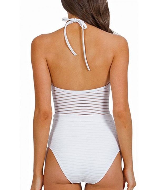 Women's Black Halter Ties One Piece Swimsuit Sexy Low Back Bathing Suit - White - CU18E82M2QE $21.22-One-Pieces