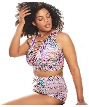 Women's Plus Size Two-Piece Swimsuit- Fish Scale Print Bikini for Women - CI18RT9UL3Y $18.81-Sets