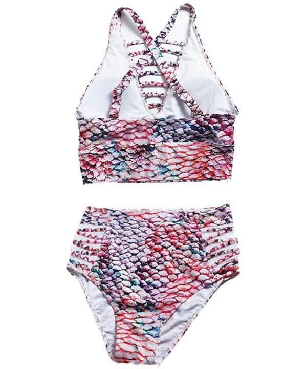 Women's Plus Size Two-Piece Swimsuit- Fish Scale Print Bikini for Women - CI18RT9UL3Y $18.81-Sets