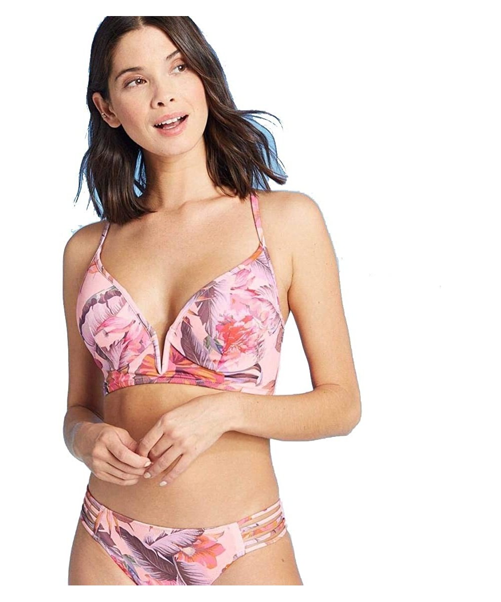 Women's Lightly Lined v-Wire Ribbed Bikini top - Blush Floral - CC19E78ZWLN $24.02-Tops